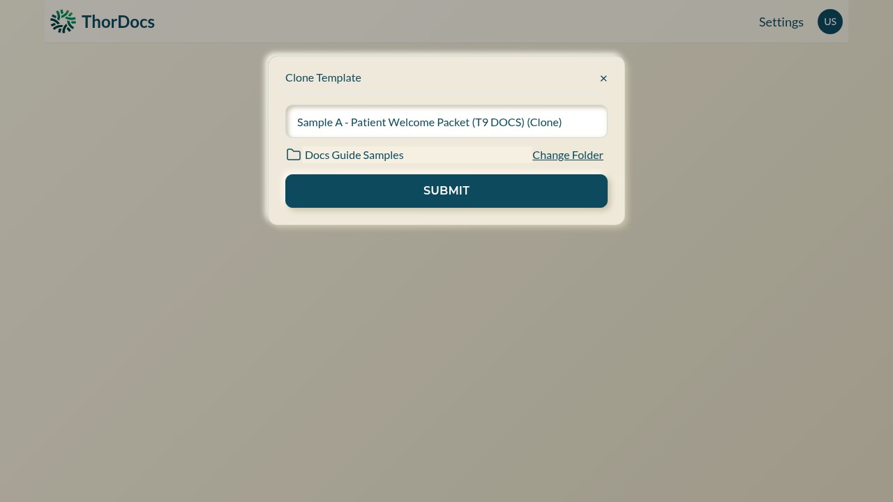 Clone template dialog with name and folder controls