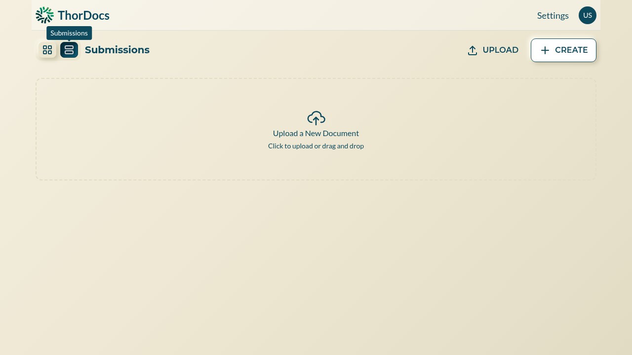 Submissions view of the dashboard