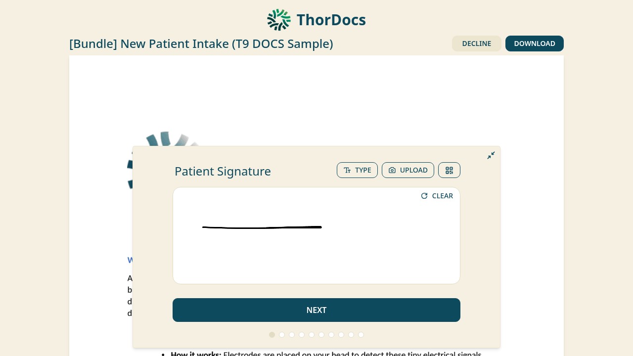 Signature capture step with draw, type and upload options