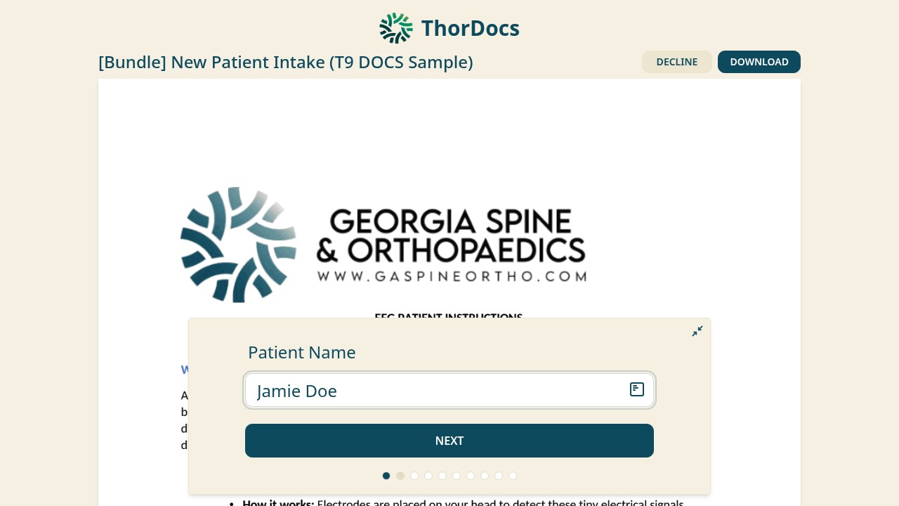 Guided field step asking for the patient name