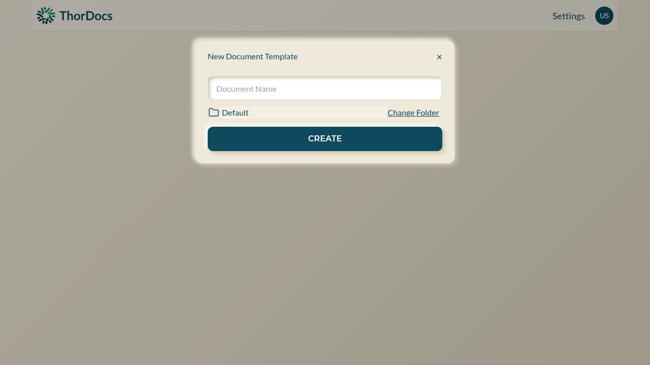 New document template dialog with name field and folder selection